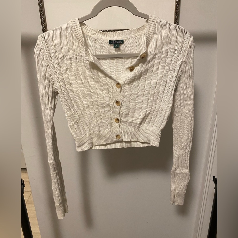 Cream cropped button up sweater